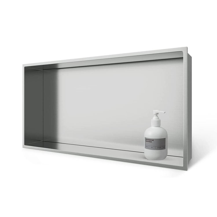 Horizontal shower niche stainless steel front display