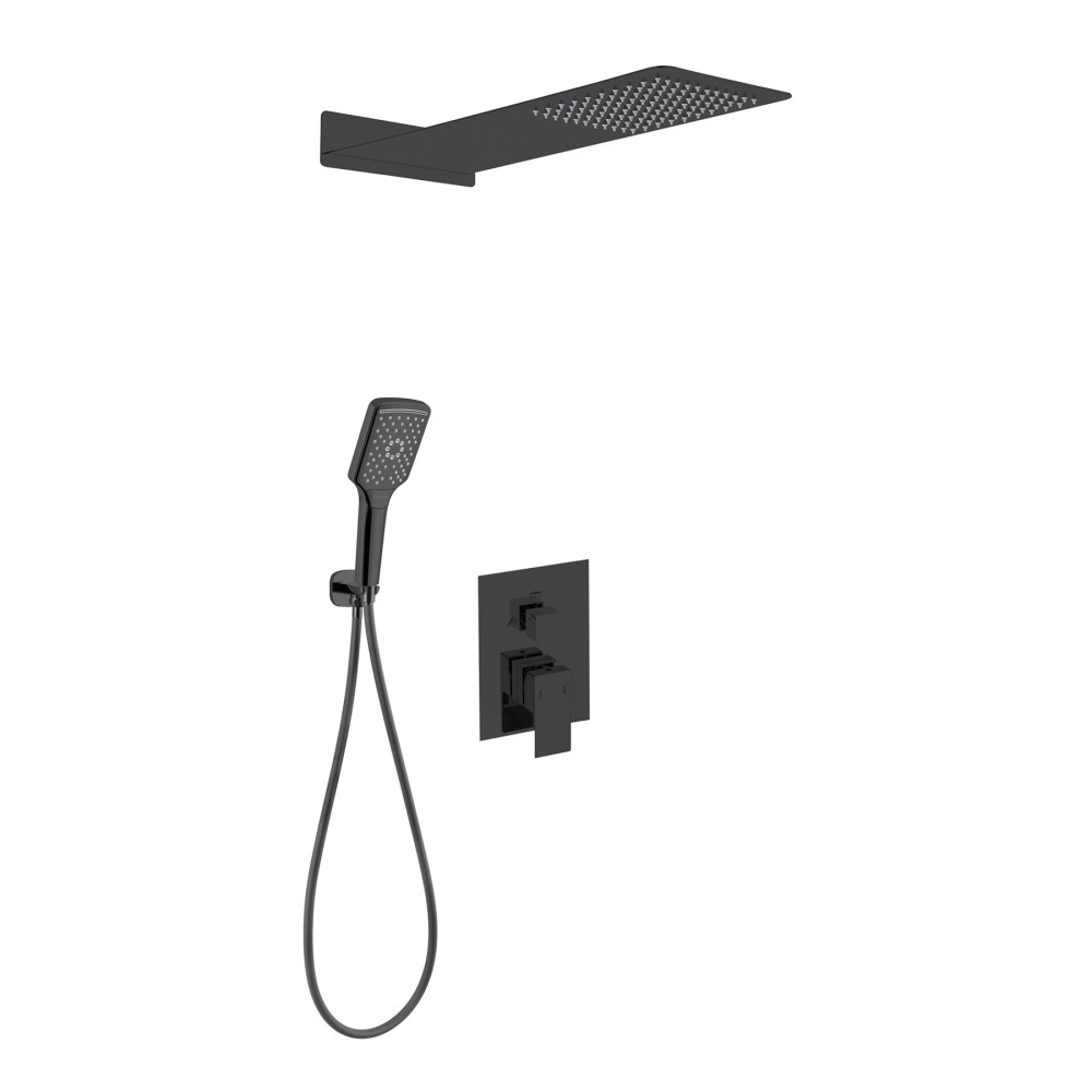 Complete Black Rainfall Shower Set with Mixer